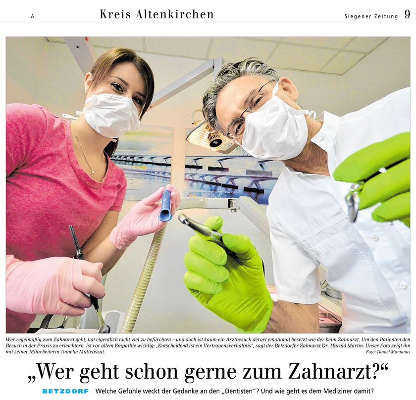 "Wer geht schon gerne zum Zahnarzt?" mit freundlicher Genehmigung der Siegener Zeitung, Lokalredaktion Kreis Altenkirchen am 14.03.2017